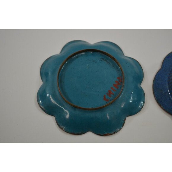 Chinese Cloisonne Trinket Bowl Dish Lot of 2 Cherry Blossoms Birds Vtg - Picture 8 of 11